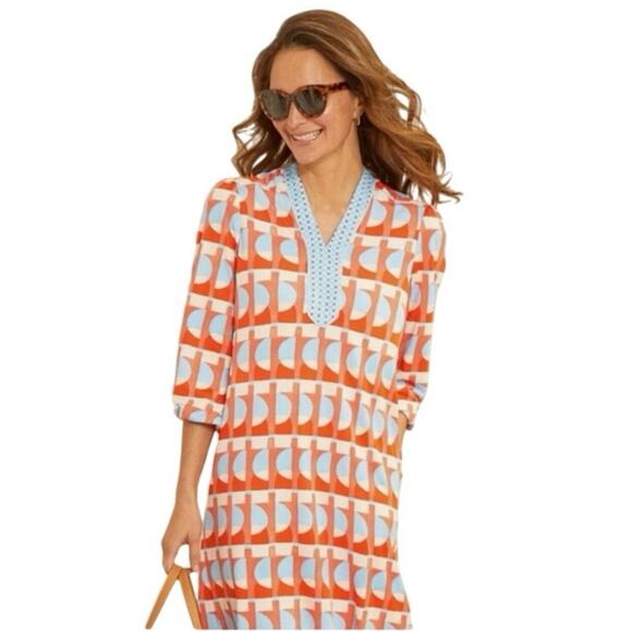 J. McLaughlin Emer Women's V-neck Long Sleeve Eclipse Coral Blue-Size Small